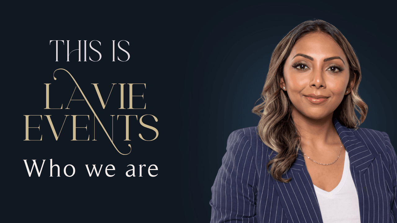 This is La Vie Events — Who we are. Portrait of the La Vie Events founder in a pinstripe blazer